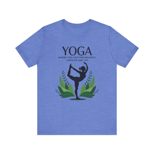 Yoga: Standing In One Leg Pose Bella+Canvas Unisex T-Shirt featuring a silhouette of a woman in a yoga pose, ideal for yoga enthusiasts seeking comfort and style.