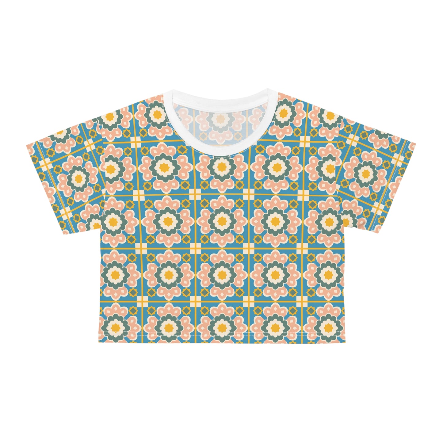 Floral Pattern Stylish Summer Top for Casual Vibes Crop T-Shirt featuring colorful floral designs and a white collar, perfect for adding vibrancy to your wardrobe. Ideal for casual outings and summer events.
