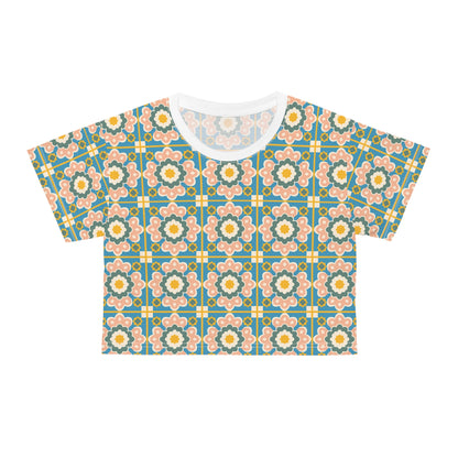 Floral Pattern Stylish Summer Top for Casual Vibes Crop T-Shirt featuring colorful floral designs and a white collar, perfect for adding vibrancy to your wardrobe. Ideal for casual outings and summer events.