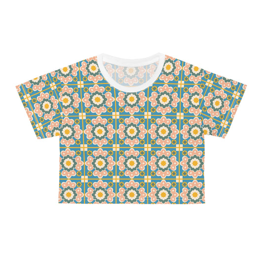 Floral Pattern Stylish Summer Top for Casual Vibes Crop T-Shirt featuring colorful floral designs and a white collar, perfect for adding vibrancy to your wardrobe. Ideal for casual outings and summer events.