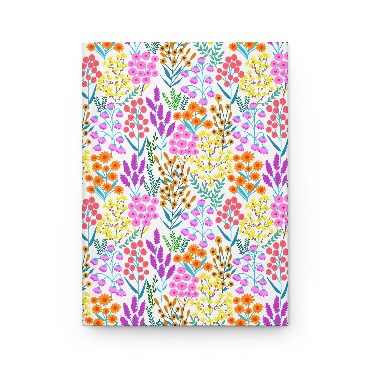 HARDCOVER JOURNAL, MATTE, RULED, 5X7, SEWN BIND, CLEAN-TEAR PAGES - FLORAL MEADOWS: A vibrant floral-patterned journal with a matte finish, featuring wildflowers and berries, perfect for joyful and uplifting writing experiences.