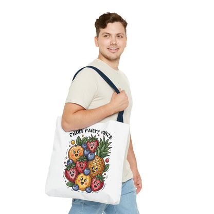 Fruit Party Tote Bag - Fun Summer Vibes: A vibrant tote bag with reinforced handles and boxed corners, ideal for beach trips and errands, embodying joyful, colorful summer spirit from FireBrook Essentials.