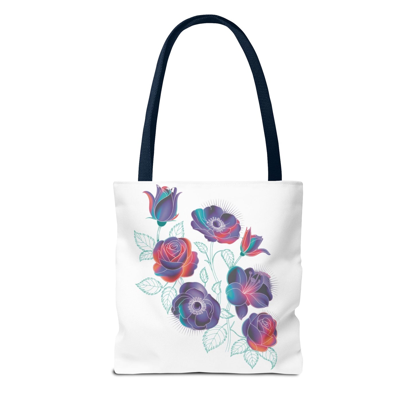 Vibrant Rose, Anemone, Lily Silhouettes Neon Floral Tote Bag showcases striking floral designs, perfect for adding a touch of joy and style to daily essentials, embodying FireBrook Essentials' uplifting spirit.