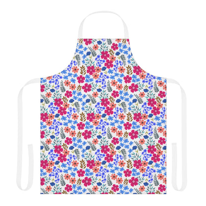 Apron Floral Design from FireBrook Essentials: A vibrant floral-patterned kitchen apron with adjustable ties, offering comfort and style. Made of soft polyester canvas, it's perfect for cooking and crafting.