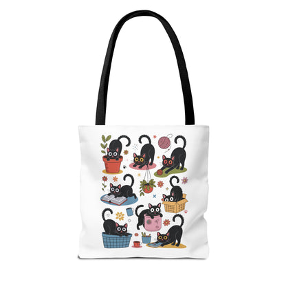 Cat Tote Bag - Curious Cat Design: A whimsical tote featuring a playful cat illustration, perfect for cat lovers. Ideal for daily use, this durable bag enhances any outing with its unique artistic charm.