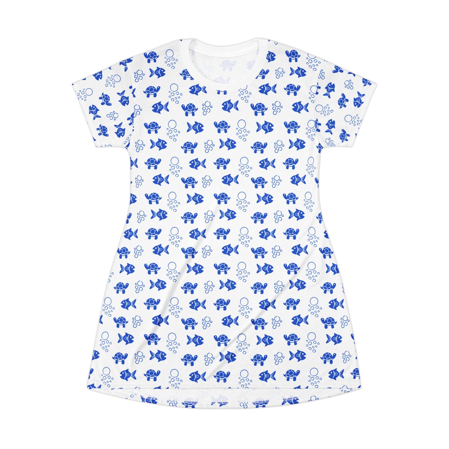 Copy of Watermelon T-Shirt Dress – Cute and Casual Summer Style featuring a whimsical fish and elephant pattern, highlighting playful and comfortable design, ideal for casual outings or relaxed gatherings.