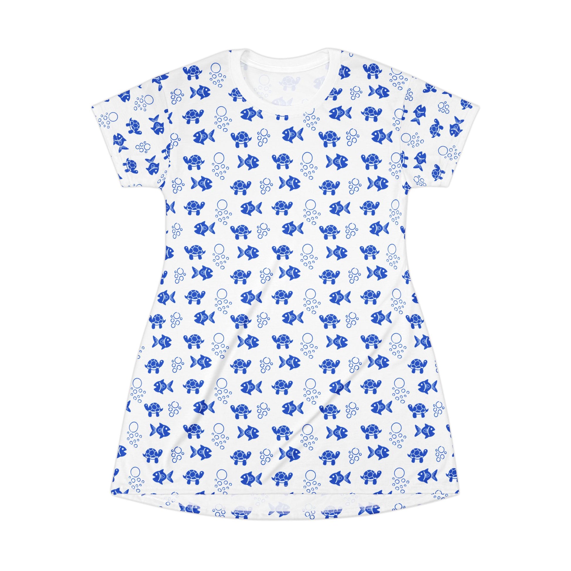 Copy of Watermelon T-Shirt Dress – Cute and Casual Summer Style featuring a whimsical fish and elephant pattern, highlighting playful and comfortable design, ideal for casual outings or relaxed gatherings.