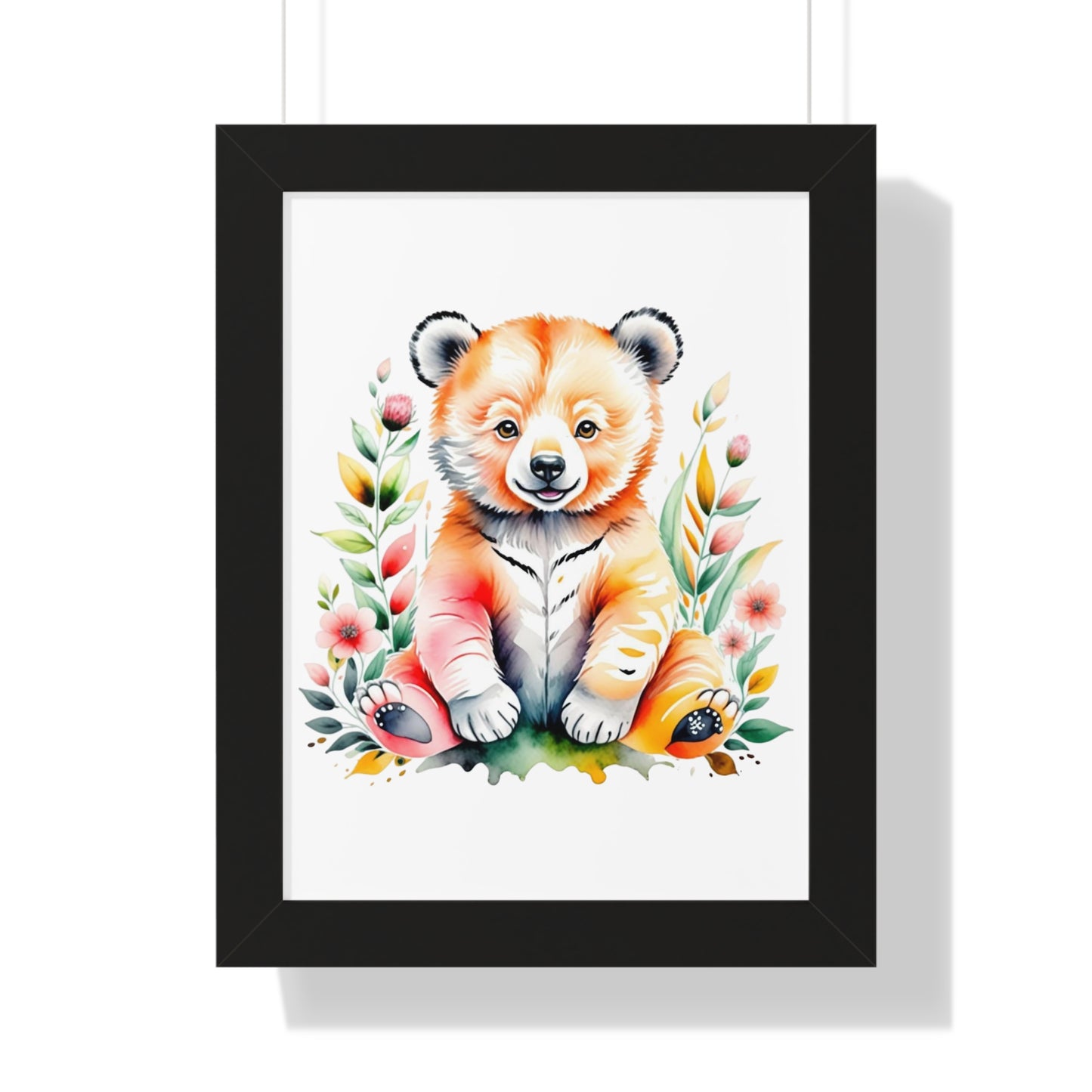 Whimsical Bear Art Print - Framed Poster for Kids' Room Decor