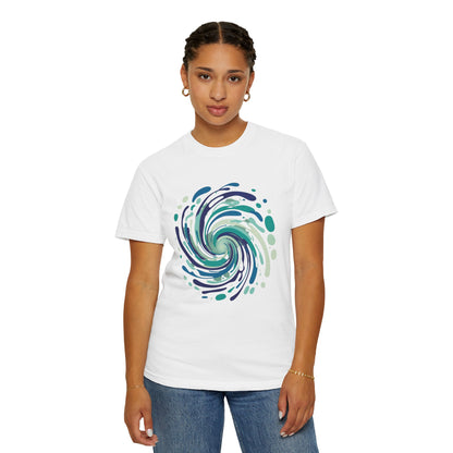 Ocean Waves Abstract T-Shirt features a modern, swirling ocean-inspired design with fluid lines and bubble-like shapes. Perfect for beach outings, it embodies FireBrook Essentials' commitment to stylish, uplifting apparel.