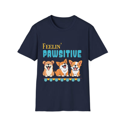 Feelin' Pawsitive with Happy Paw Dogs T-Shirt features charming winter-decorated pine trees and playful patterns, perfect for kids embracing holiday cheer. Made from soft, cozy cotton, ideal for joyful, stylish comfort.