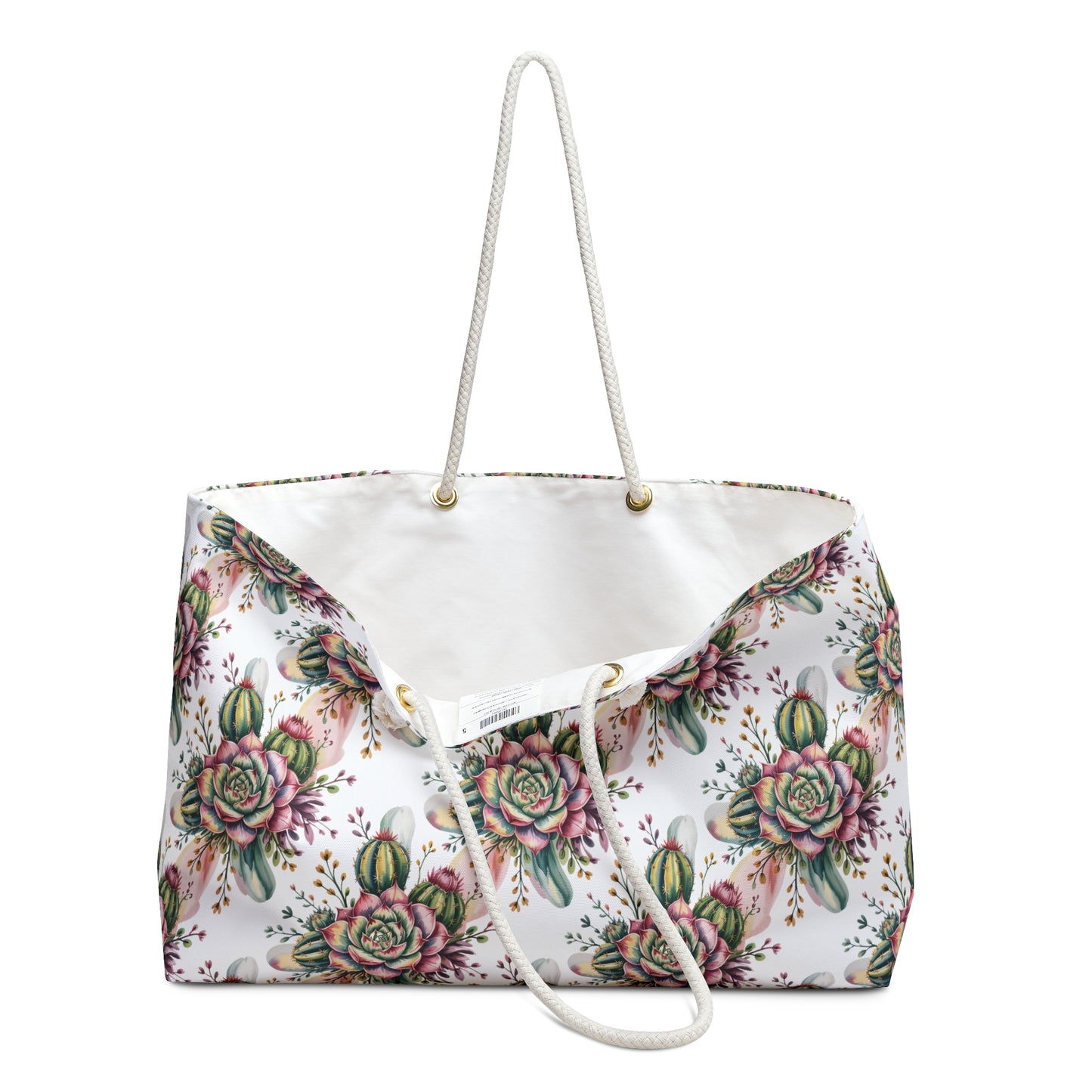 Weekender Bag - Vibrant Succulents and Cacti Cluster Print: A stylish, practical accessory featuring vivid botanical designs, rope handles, and gold grommets, perfect for nature-loving travelers seeking comfort and style.