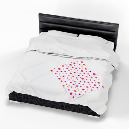 Circles Pink and Yellow (Large) Velveteen Plush Blanket, showcasing vibrant patterns, offers plush warmth and comfort. Ideal for enhancing home decor, it embodies FireBrook Essentials' commitment to stylish, joyful living.