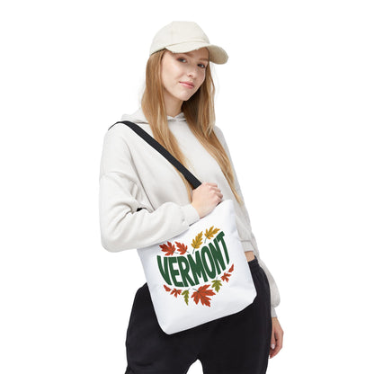 Close-up of a woman holding the Vermont Tote Bag, showcasing its durable design with reinforced stitching and boxed corners, ideal for everyday use, available from FireBrook Essentials.
