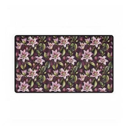 Lilies Floral Desk Mat - Elegant Workspace Accessory: A rectangular mat adorned with intricate floral patterns, ideal for adding elegance to home offices or creative spaces, enhancing style and functionality.