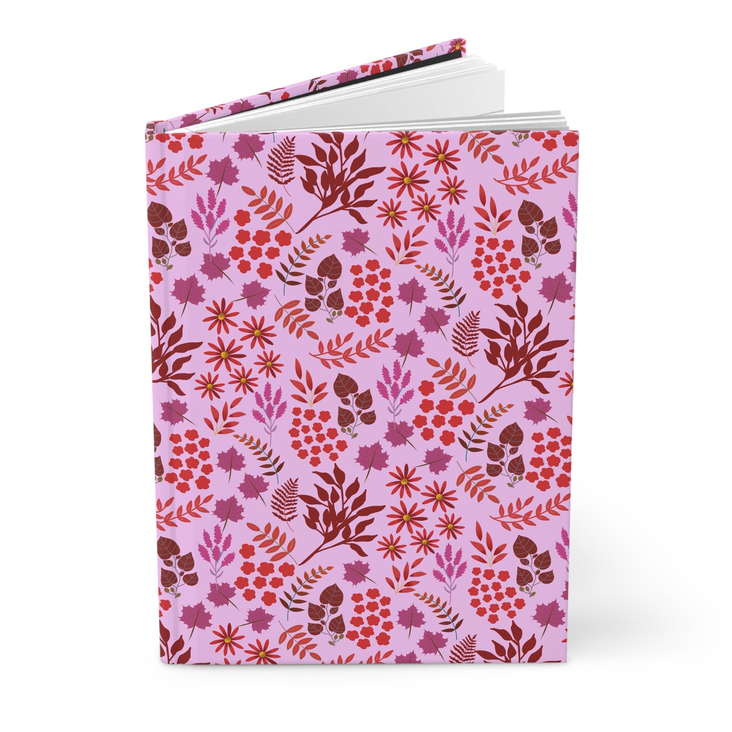 HARDCOVER JOURNAL, MATTE, RULED, 5X7, SEWN BIND, CLEAN-TEAR PAGES – AUTUMN HARVEST: Featuring a floral cover, standing upright, with blank white pages visible, showcasing FireBrook Essentials' blend of style and functionality.
