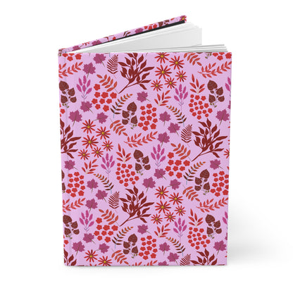 HARDCOVER JOURNAL, MATTE, RULED, 5X7, SEWN BIND, CLEAN-TEAR PAGES – AUTUMN HARVEST: Featuring a floral cover, standing upright, with blank white pages visible, showcasing FireBrook Essentials' blend of style and functionality.