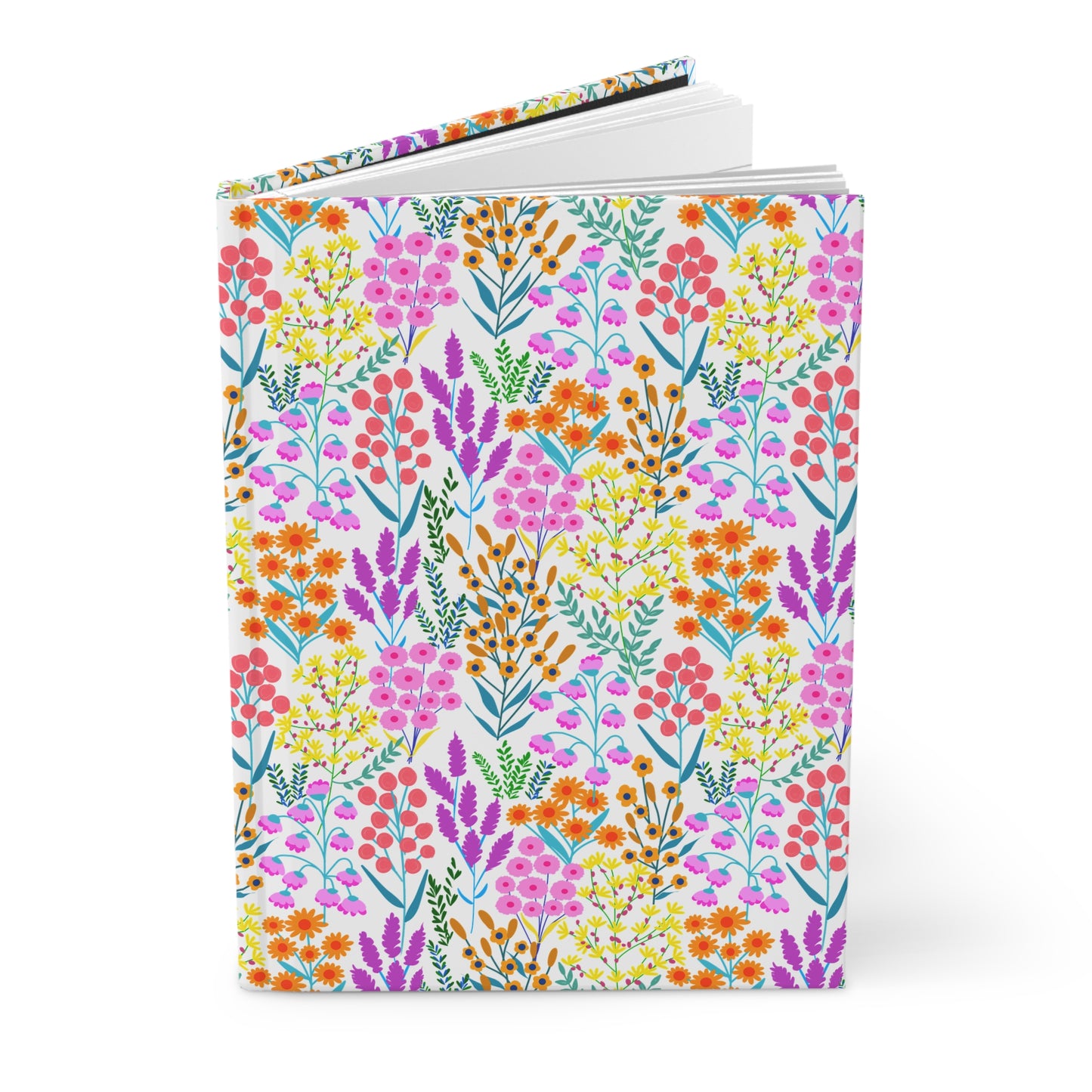 HARDCOVER JOURNAL, MATTE, RULED, 5X7, SEWN BIND, CLEAN-TEAR PAGES - FLORAL MEADOWS, features vibrant floral patterns on a hardcover, perfect for joyful, flexible note-taking with its 150 lined, perforated pages.