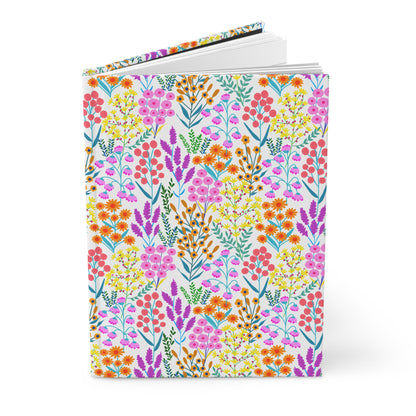 HARDCOVER JOURNAL, MATTE, RULED, 5X7, SEWN BIND, CLEAN-TEAR PAGES - FLORAL MEADOWS, features vibrant floral patterns on a hardcover, perfect for joyful, flexible note-taking with its 150 lined, perforated pages.