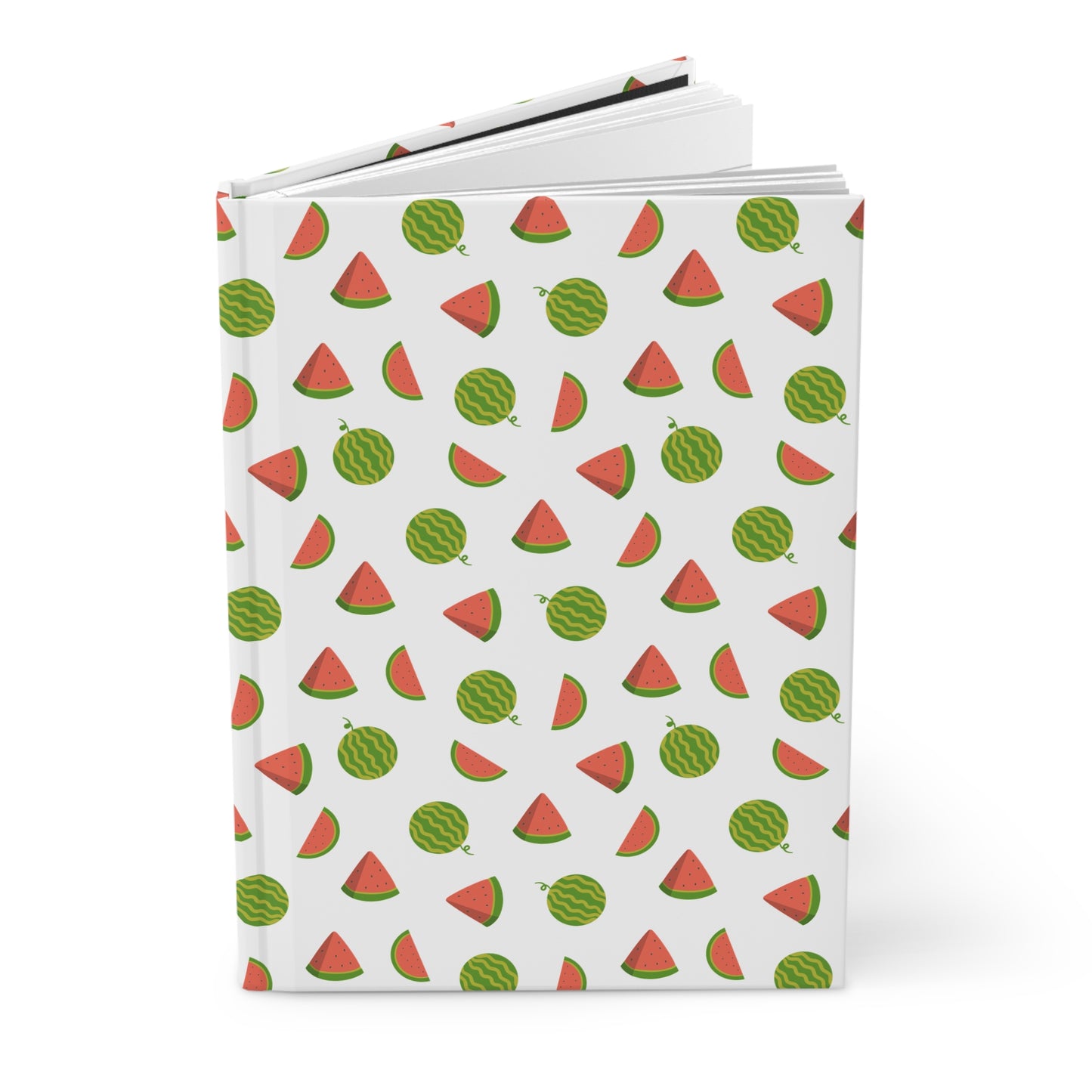 HARDCOVER JOURNAL, MATTE, RULED, 5X7, SEWN BIND, CLEAN-TEAR PAGES – WATERMELON, showcasing a vibrant watermelon motif on a durable, matte-finished cover, perfect for brightening your notes with style and positivity.