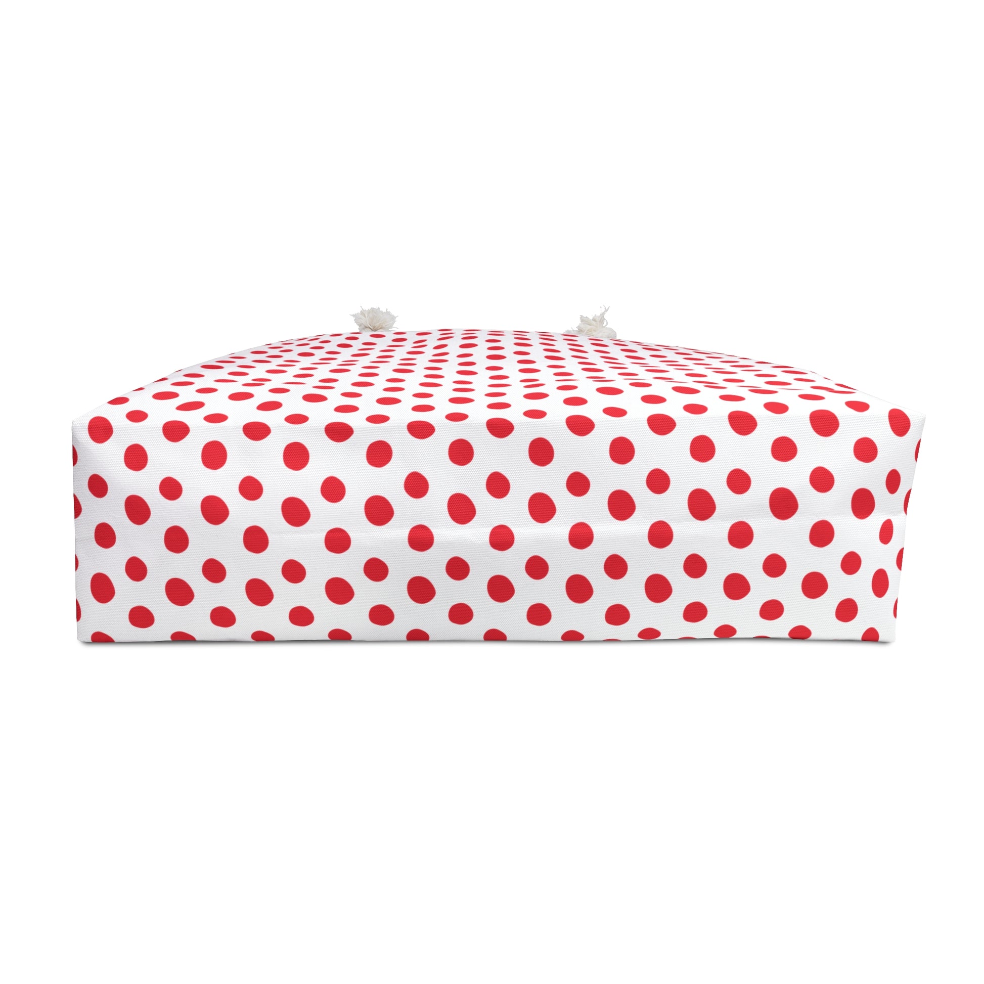 Weekender Bag - Red (small) Polka Dots: A stylish, retro-inspired travel accessory featuring small red polka dots, cream rope handles, and a spacious interior, perfect for joyful and convenient getaways.
