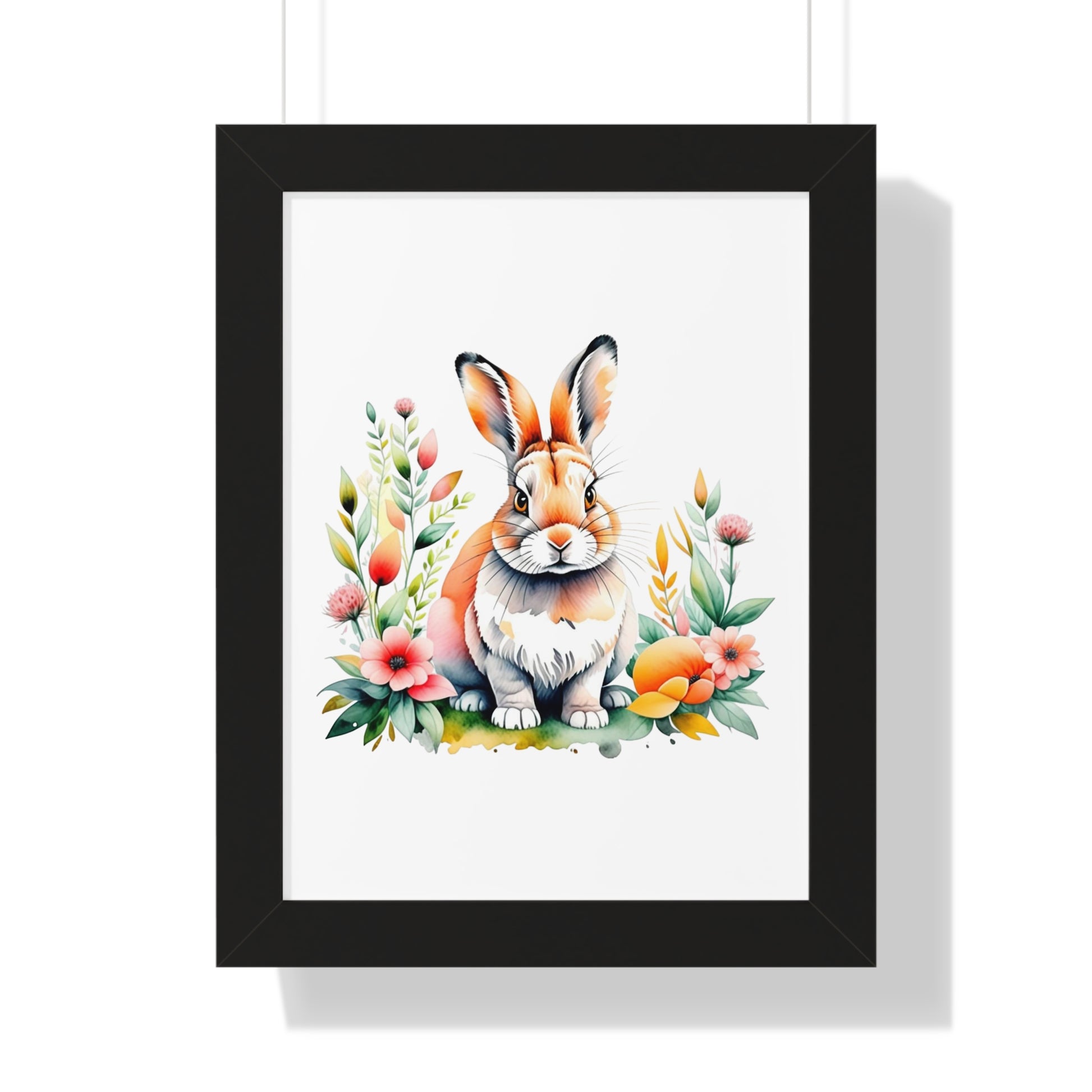 Bunny Wall Art features a whimsical rabbit surrounded by flowers, perfect for nurseries or children's rooms. Ideal for adding playful charm to your space with vibrant colors on museum-grade paper.