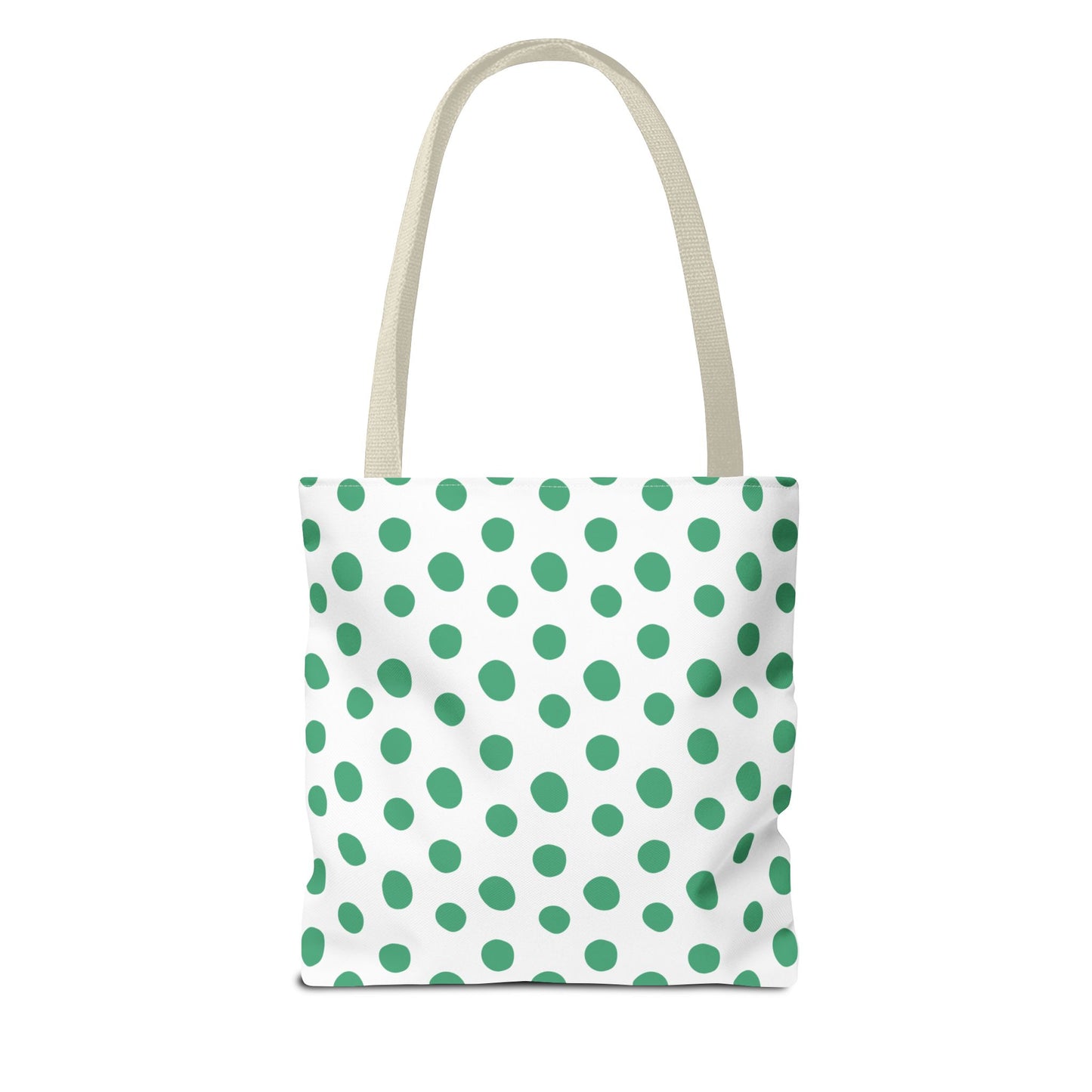 Green Polka Dots Tote Bag with green polka dots and a sturdy handle, perfect for adding a cheerful touch to any outfit. This stylish accessory complements FireBrook Designs' uplifting and practical collection.