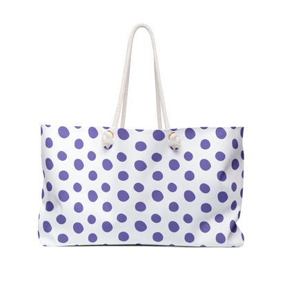 Weekender Bag - Light Purple Polka (large) Dots Travel Tote: Features playful polka dots, sturdy rope handles, and a spacious T-bottom design, ideal for stylish, joyful weekend getaways.