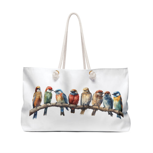 Weekender Tote Bag - Birds on a Branch Travel Tote: A nature-inspired bag featuring a bird motif, ideal for travel. Spacious, with rope handles and durable lining, it combines charm and functionality. Perfect for joyful adventures.