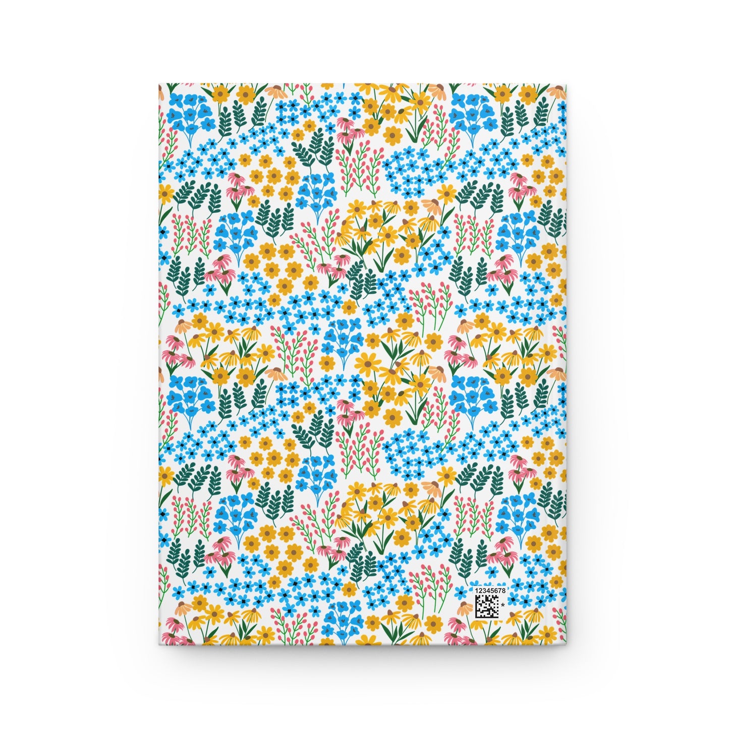 HARDCOVER JOURNAL, MATTE, RULED, 5X7, SEWN BIND, CLEAN-TEAR PAGES – WILDFLOWER MEADOW MIX features a vibrant, seamless floral pattern on a matte cover, embodying FireBrook Designs' uplifting aesthetic.
