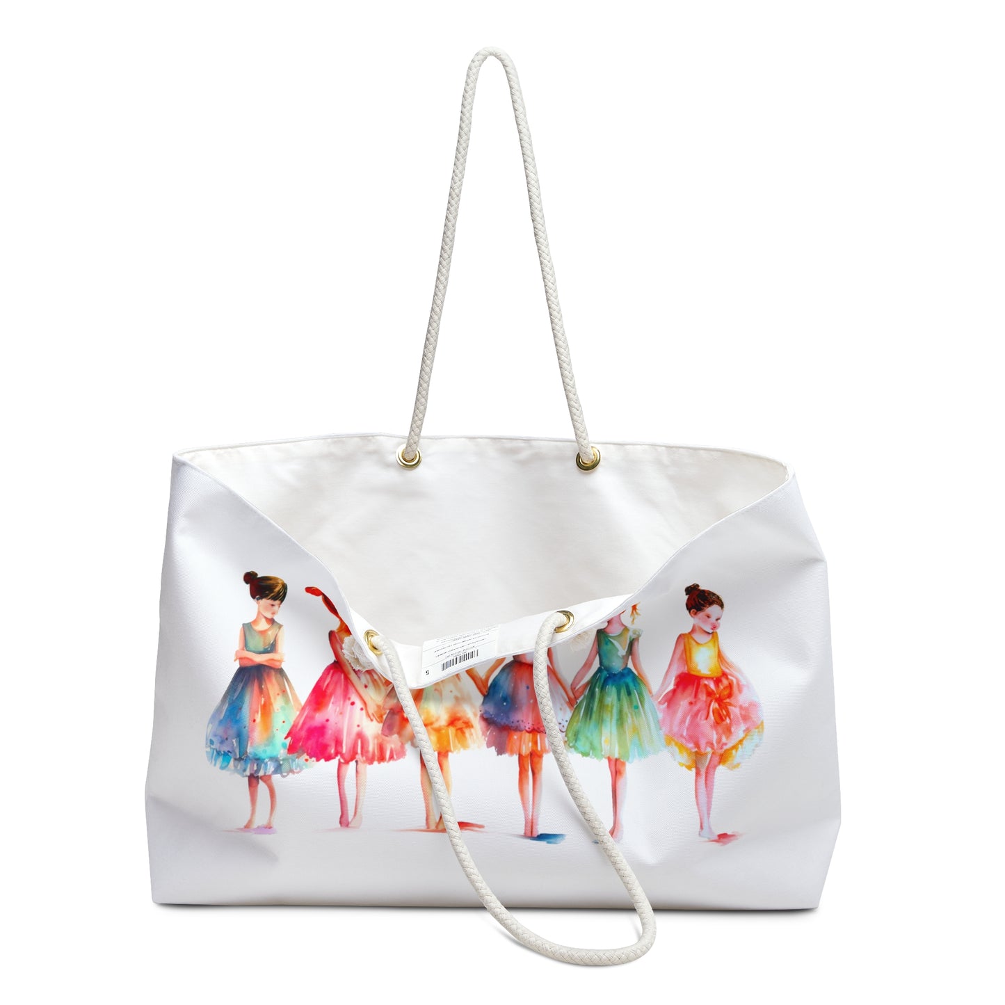 Weekender Bag - Ballet Kids Travel Tote, featuring a whimsical painting of a girl, rope handles, and durable design, ideal for dance enthusiasts and family trips.