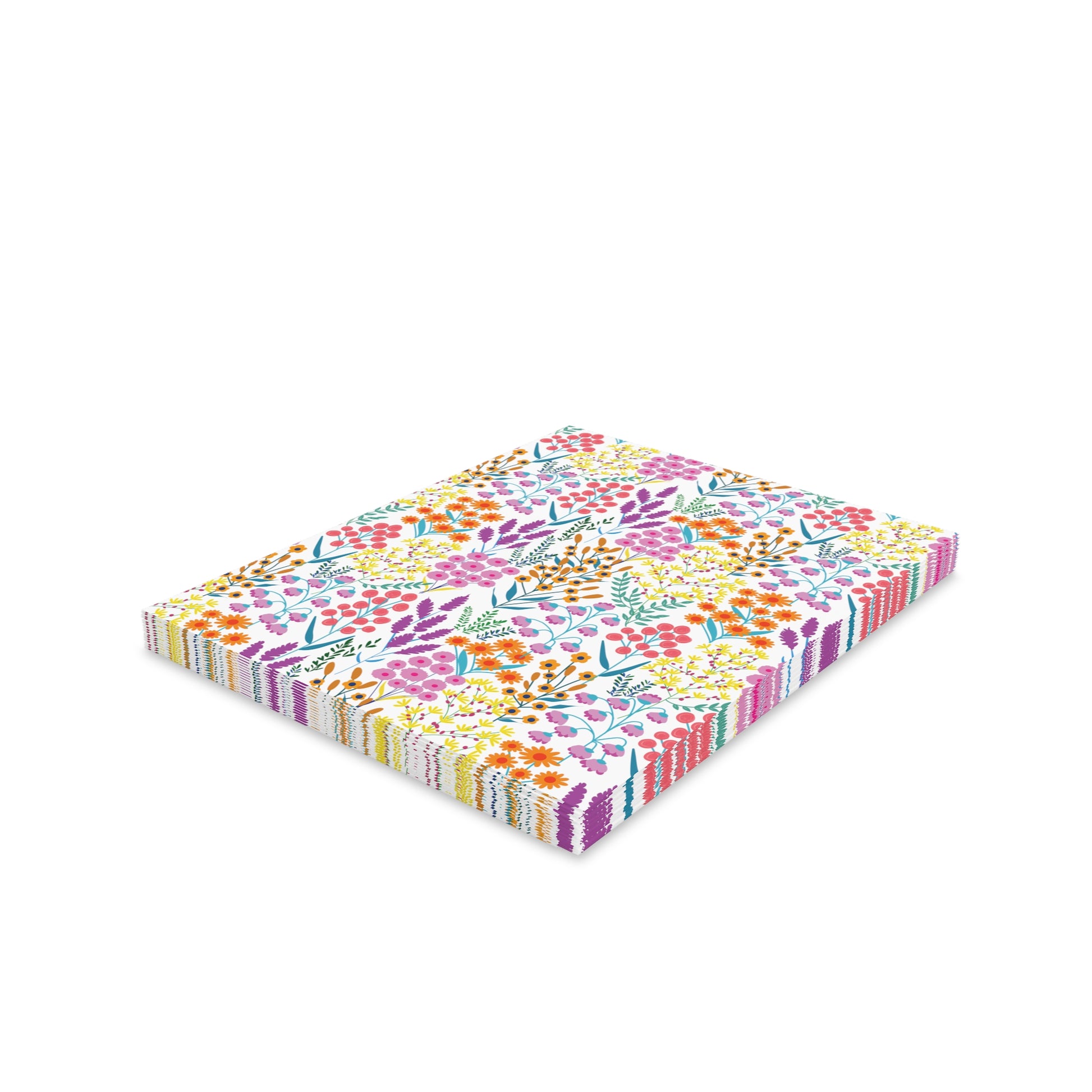 Floral Wildflower Greeting Cards — Pack of 8/16/24 feature vibrant botanical prints on matte-finish sheets. These folded cards, resembling garden blooms, convey joyful, personalized sentiments, each with a matching white envelope.