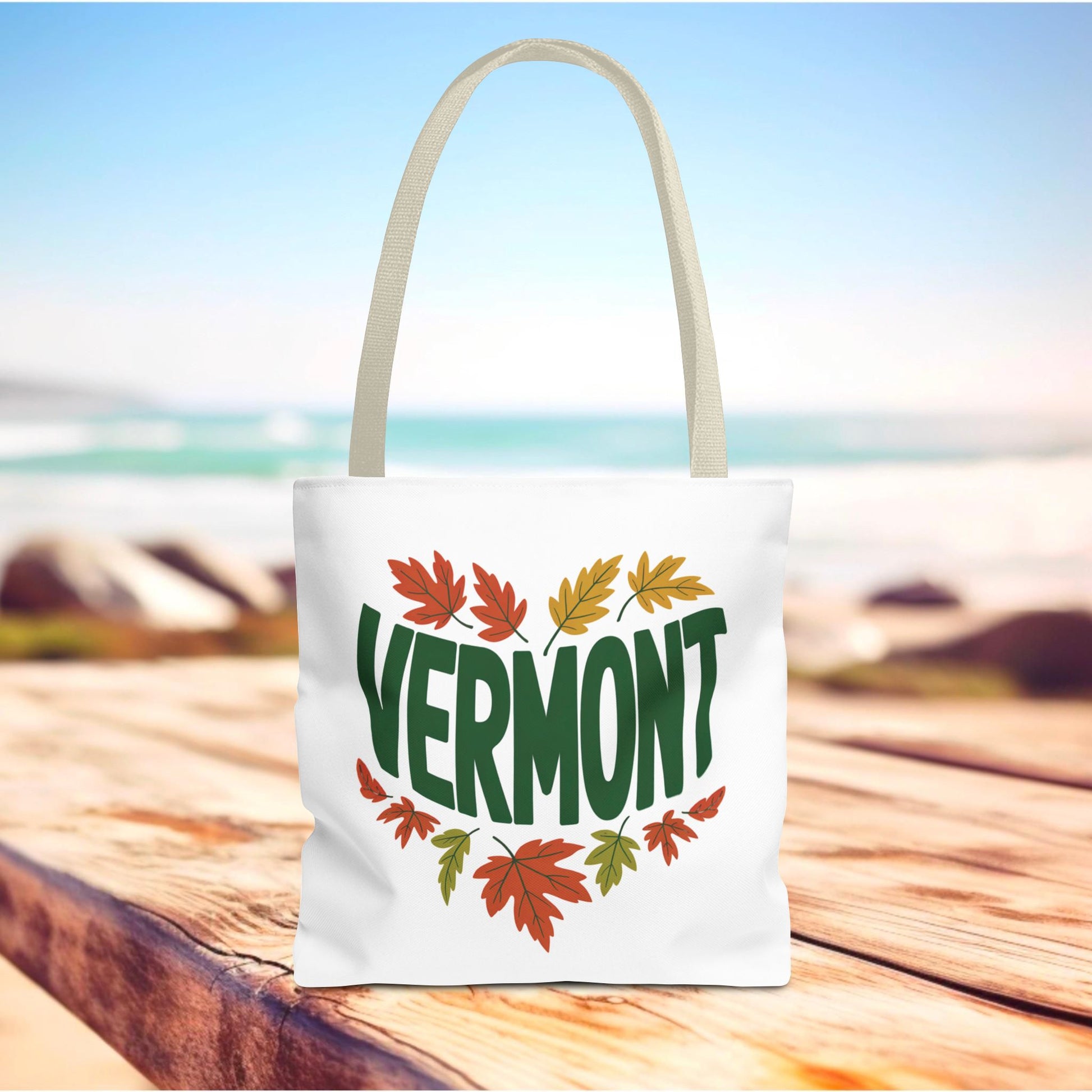 Vermont Tote Bag showcases reinforced stitching and boxed corners, perfect for daily essentials. This stylish accessory from FireBrook Designs combines durability with practicality, aligning with their mission of uplifting, joyful everyday items.