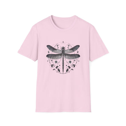 Dragonfly Gildan Unisex T-Shirt featuring a unique dragonfly design, showcasing a playful and nature-inspired aesthetic. Ideal for casual wear, made from ethically sourced cotton, embodying FireBrook Essentials' commitment to comfort and style.