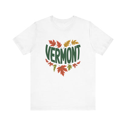 Vermont Love Bella+Canvas Unisex T-Shirt, exuding a relaxed, outdoorsy vibe, ideal for nature enthusiasts. Features a retail fit with ribbed collar and shoulder stability, perfect for casual or semi-formal occasions.