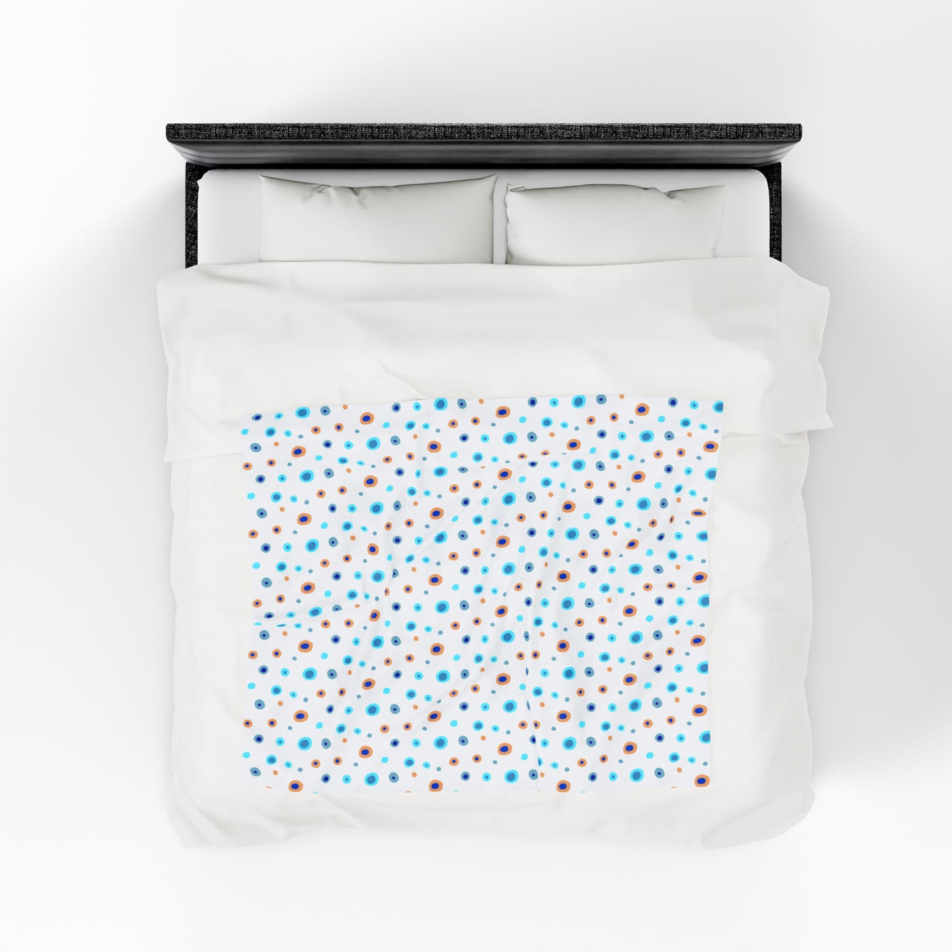 Circles Blue & Yellow (Medium) Velveteen Plush Blanket offers cozy comfort with its soft, velvety texture, perfect for snuggling. Its vibrant design adds a cheerful touch, enhancing home relaxation.