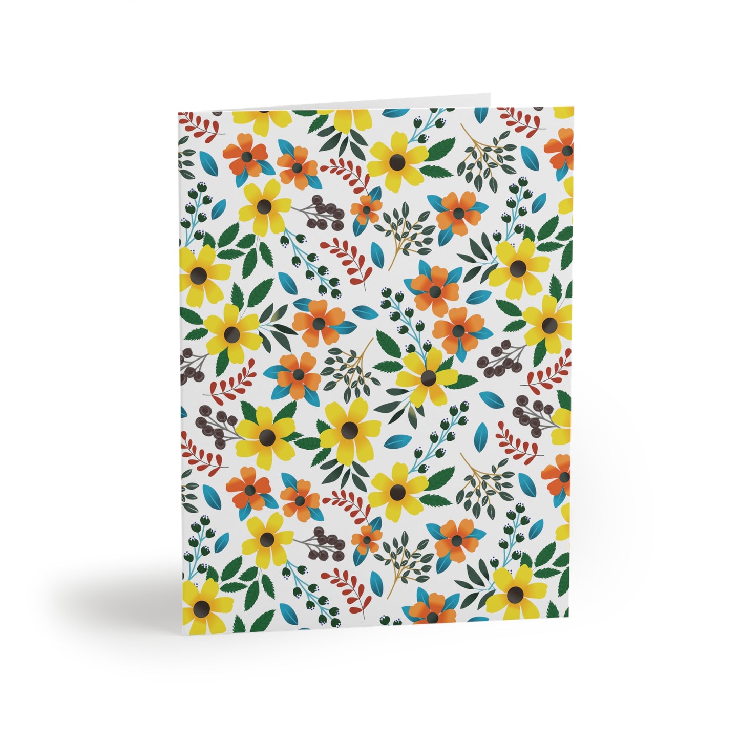 Floral Greeting Cards — Pack of 8/16/24 features vibrant wildflowers on a matte-finish, folded card, embodying FireBrook Designs' uplifting style. Includes a matching envelope, perfect for heartfelt notes.