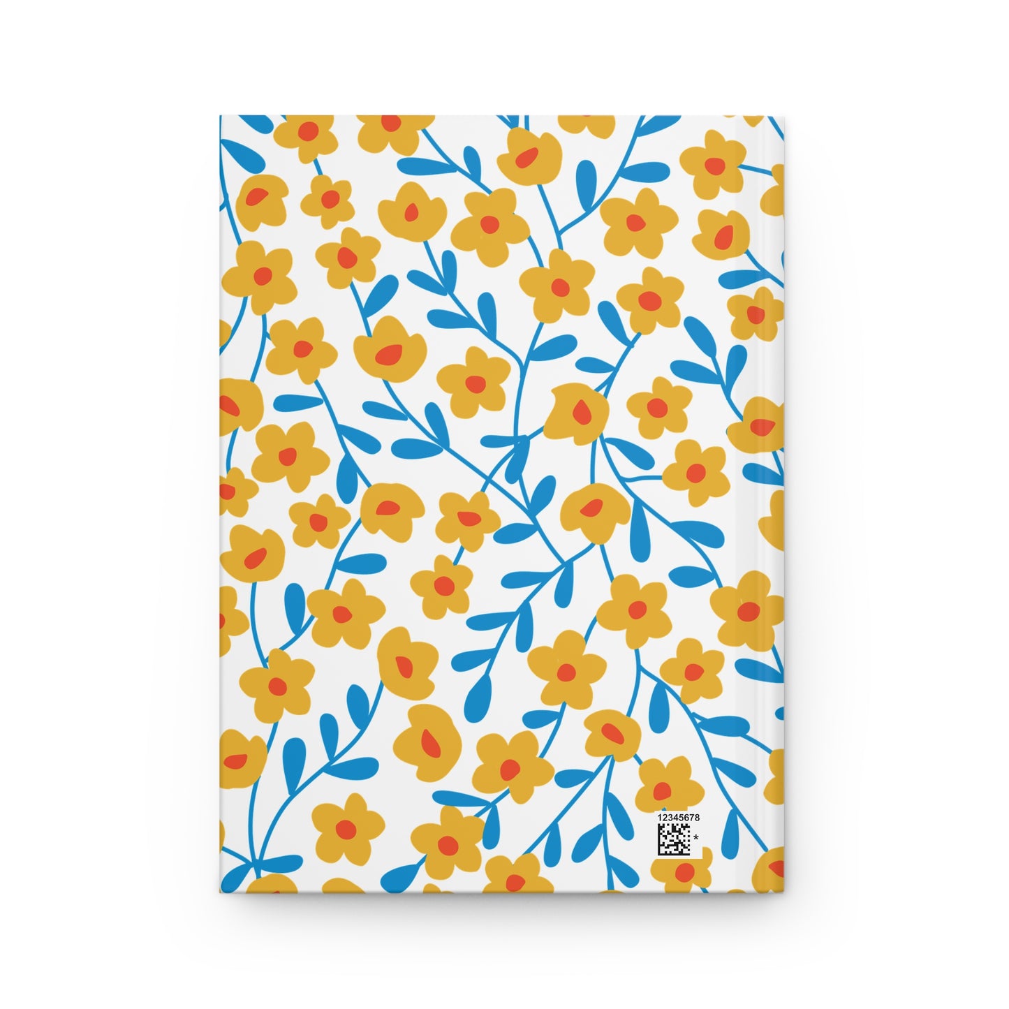 Floral Ditsy Hardcover Journal — Yellow Wildflower Notebook for Notes & Gifts 8.07 in x 5.71 in features a hand-drawn floral pattern on a soft-touch, matte cover with a flat-laying sewn spine.