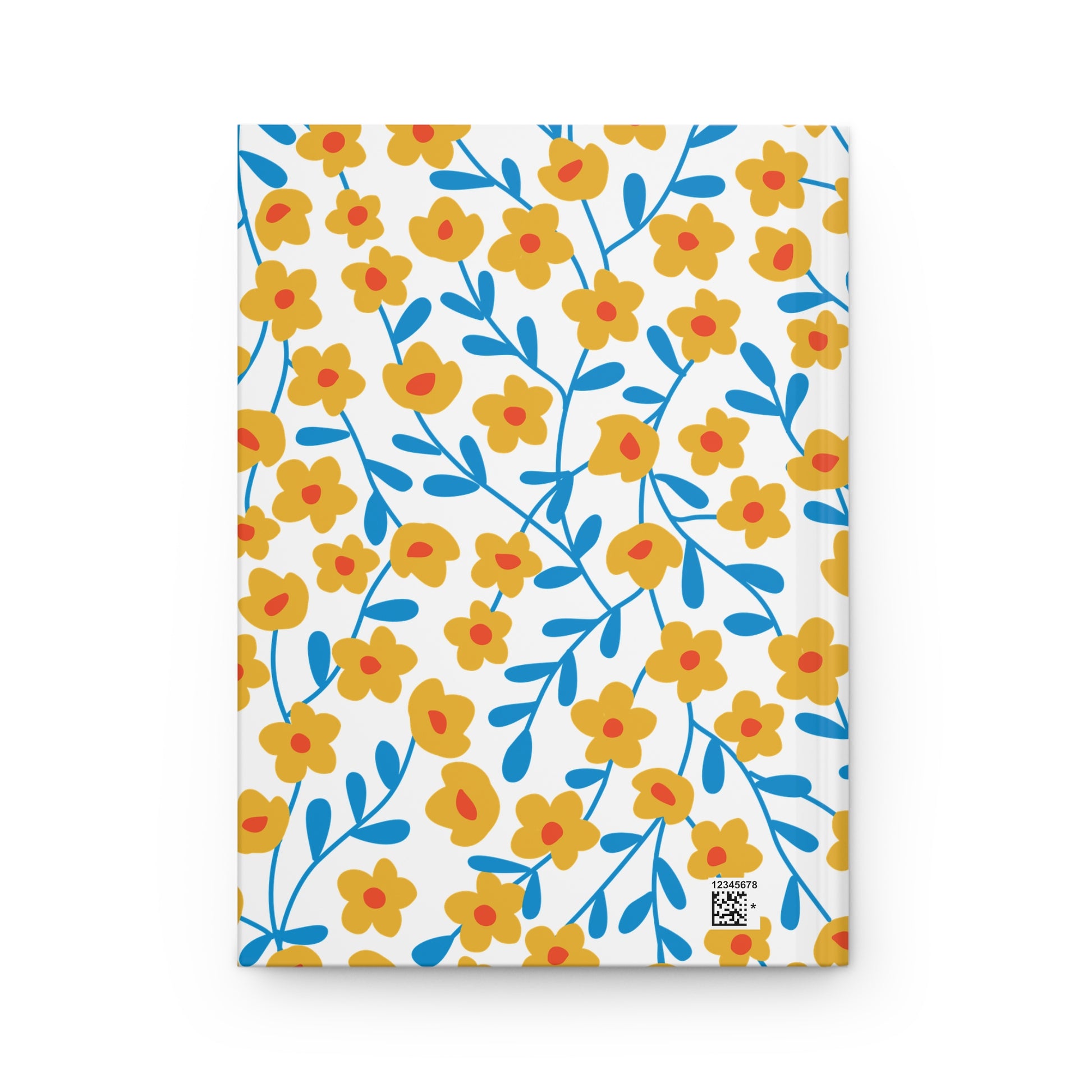 Floral Ditsy Hardcover Journal — Yellow Wildflower Notebook for Notes & Gifts 8.07 in x 5.71 in features a hand-drawn floral pattern on a soft-touch, matte cover with a flat-laying sewn spine.