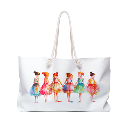 Weekender Bag - Ballet Kids Travel Tote featuring playful girl illustrations; a charming, durable accessory ideal for dance lovers or parents, embodying FireBrook Designs' joyful and uplifting style.
