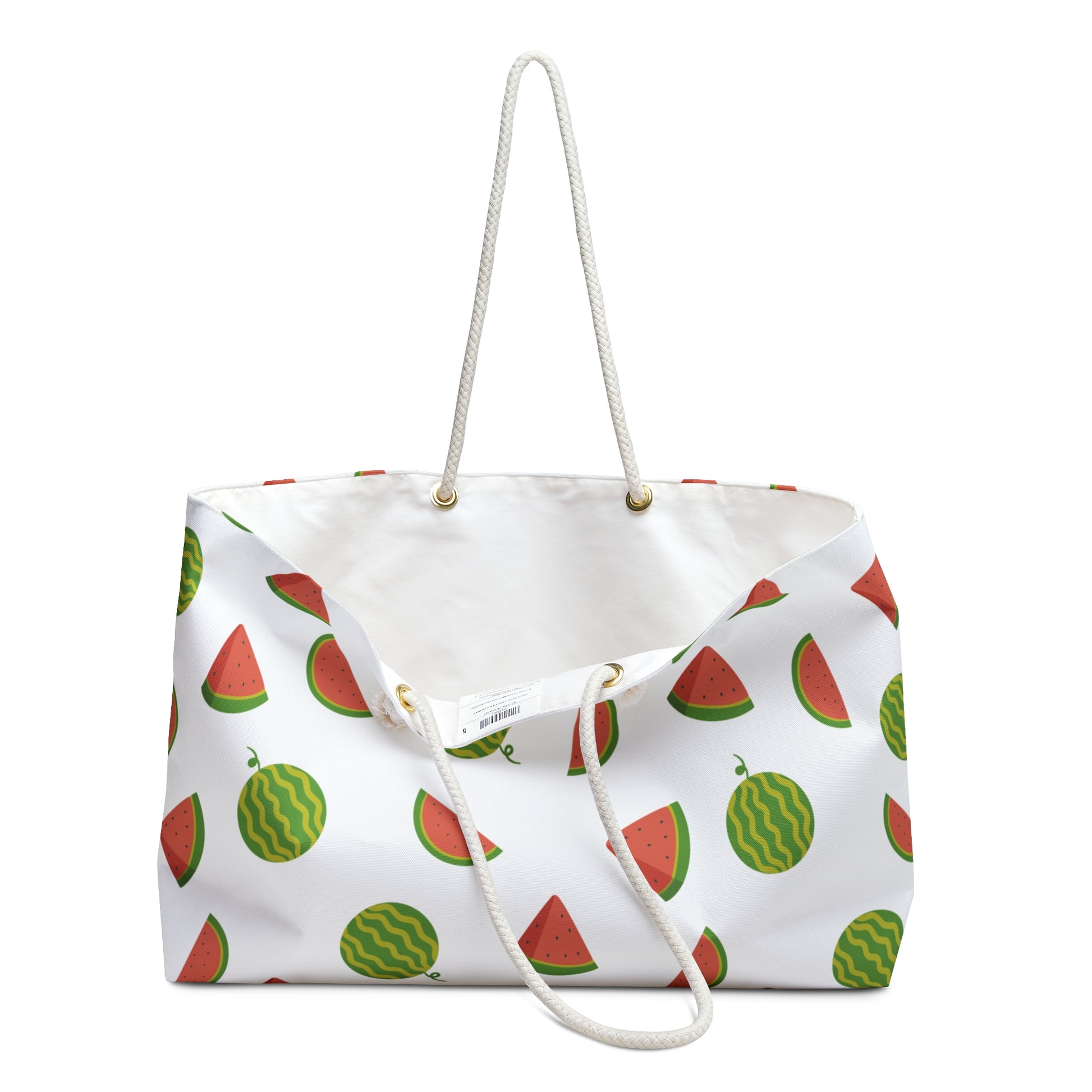 Watermelon Design Weekender Bag – Fun Summer Travel Tote features a playful watermelon print. Spacious and durable, it’s perfect for beach trips or weekend getaways, embodying FireBrook's uplifting, joyful spirit.