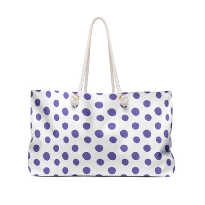 Weekender Bag - Light Purple Polka (large) Dots Travel Tote: A spacious, stylish tote with playful purple polka dots and sturdy rope handles, perfect for joyful weekend getaways and travel adventures.