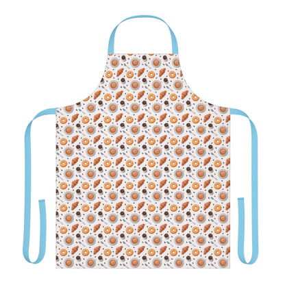 Apron Coffee Cups Donuts Croissants Beans Spoon design showcases playful motifs of coffee cups, donuts, croissants, coffee beans, and spoons, ideal for coffee lovers and brunch enthusiasts from FireBrook Designs.