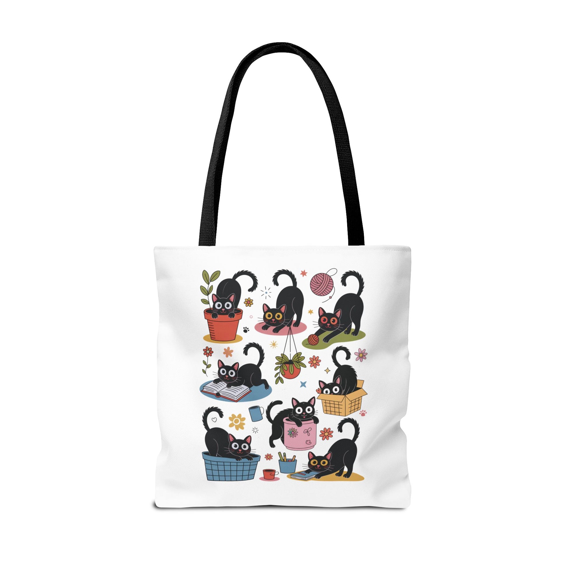 Cat Tote Bag - Curious Cat Design: A whimsical tote bag featuring a playful cat illustration, perfect for cat lovers. Ideal for daily use, errands, or gifting, aligning with FireBrook Essentials' joyful and stylish ethos.