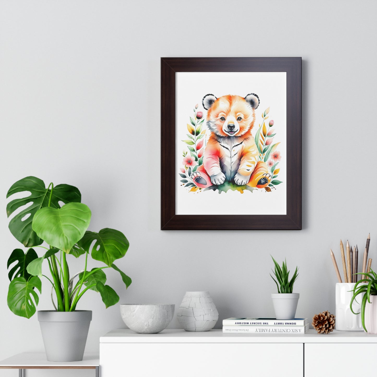 Whimsical Bear Art Print - Framed Poster for Kids' Room Decor