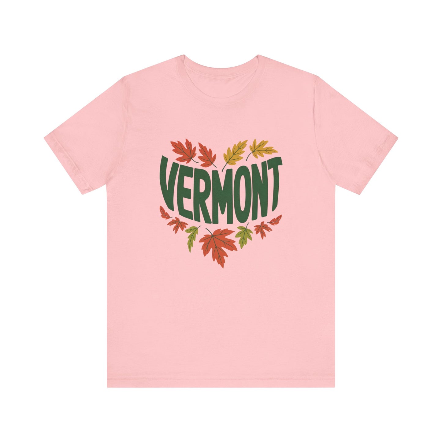 Vermont Love Bella+Canvas Unisex T-Shirt showcasing a relaxed, outdoorsy design, ideal for nature enthusiasts. Features a retail fit with ribbed knit collar, made from 100% Airlume cotton, offering comfort and style.