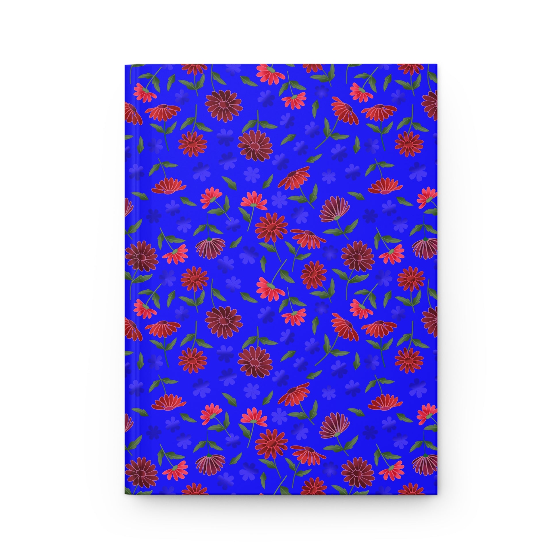 Floral Night Sky Hardcover Journal — Blue & Red Botanical Notebook features a vibrant floral pattern with red blossoms on a cobalt-blue cover, offering a lively, durable design perfect for joyful, everyday writing.