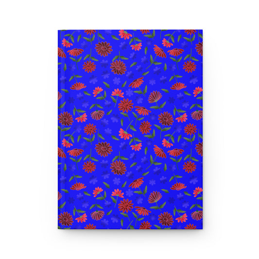 Floral Night Sky Hardcover Journal — Blue & Red Botanical Notebook features a vibrant floral pattern with red blossoms on a cobalt-blue cover, offering a lively, durable design perfect for joyful, everyday writing.