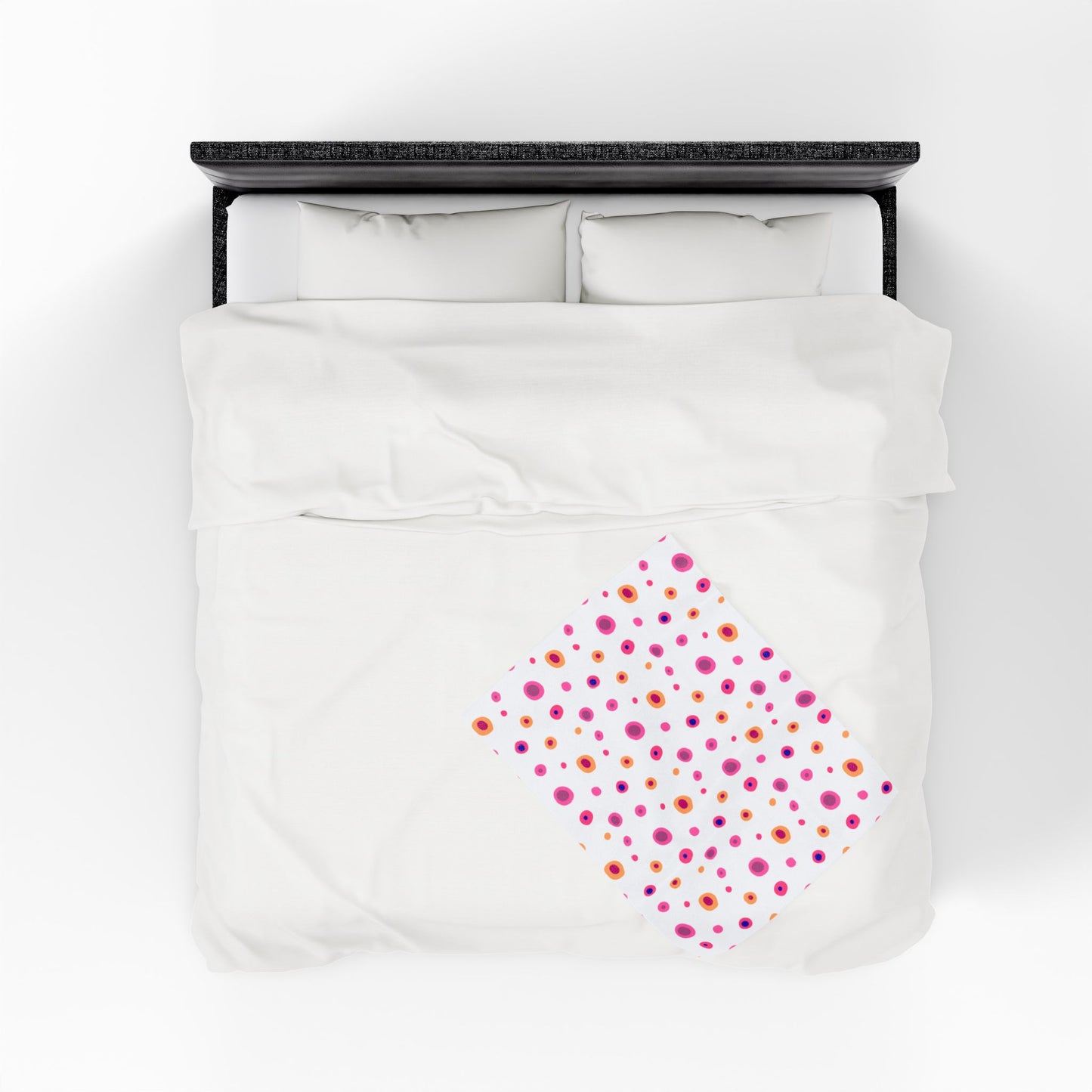 Circles Pink and Yellow (Large) Velveteen Plush Blanket, showcasing a vibrant pattern on one side, offers plush comfort and stylish warmth, perfect for cozy evenings or as a thoughtful gift.