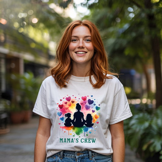 Mama's Crew T-Shirt showcasing a relaxed fit with a crew neckline, known for its soft texture and durable double-needle stitching, ideal for casual or semi-formal wear.