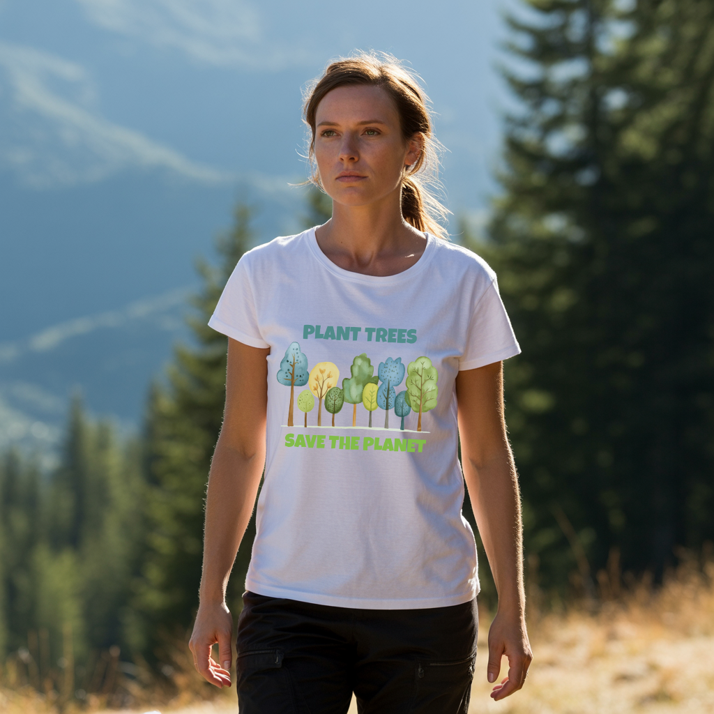 Save Trees Love the Planet Eco-Friendly Environmental Awareness T-Shirt displaying a positive message, crafted from breathable cotton, showcasing a unisex retail fit, ideal for eco-conscious fashion enthusiasts.